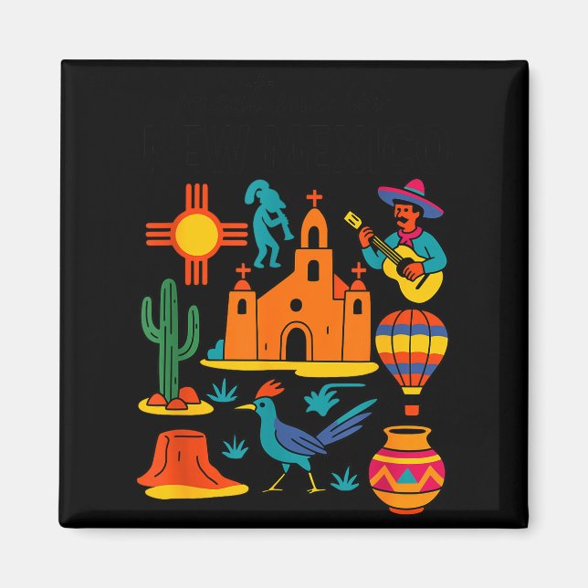 Meet Me In New Mexico - Cute Us State Travel Retro Magnet (Front)