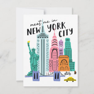 Meet Me In New York City NYC Skyline Landmarks Postcard