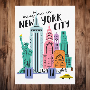 Meet Me In New York City NYC Skyline Landmarks Postcard