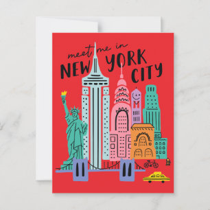 Meet Me In New York City Skyline Landmarks Reto Postcard