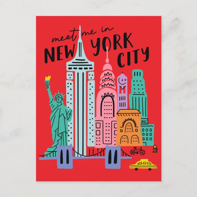 Meet Me In New York City Skyline Landmarks Reto Postcard (Front)