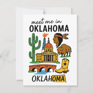 Meet Me In Oklahoma Native American Cowboy Oil Postcard