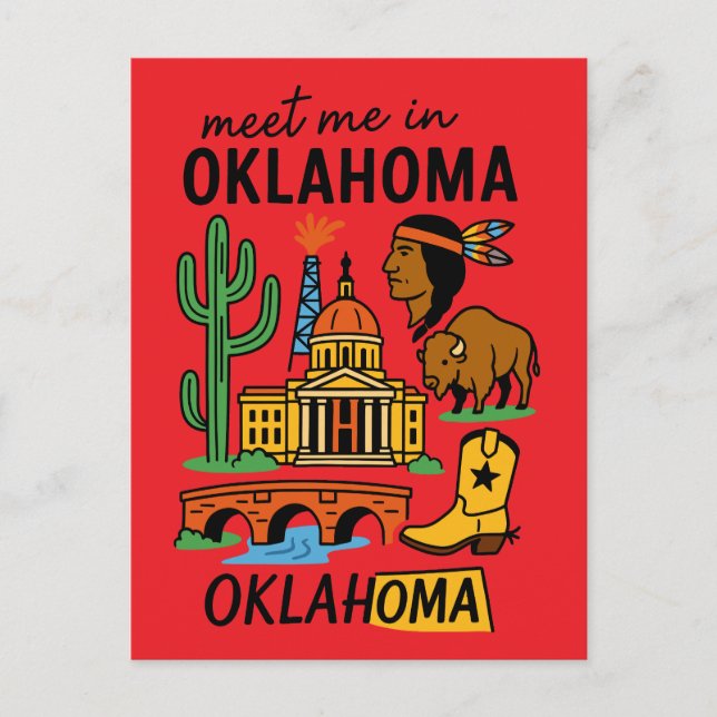Meet Me In Oklahoma Retro Native American Cowboy Postcard (Front)