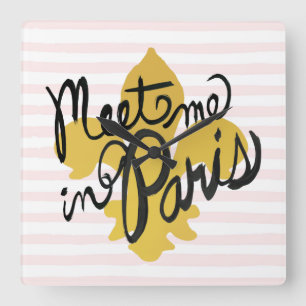 Meet Me in Paris Black and Gold Square Wall Clock