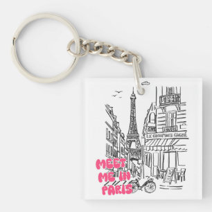 Meet Me in Paris – Eiffel Tower & coffee Shop Key Ring