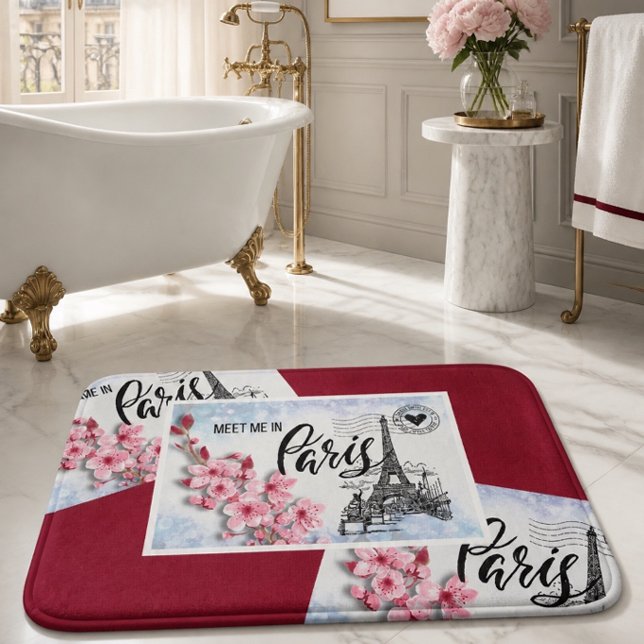 Meet Me in Paris | Postcards from the Edge Bath Mat (Creator Uploaded)