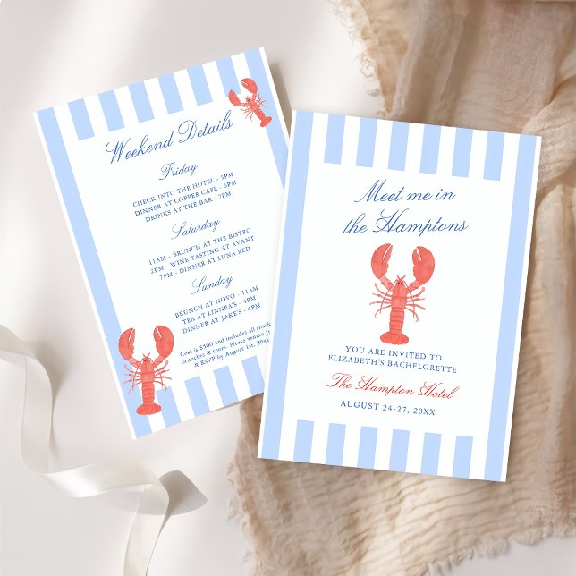 Meet Me in The Hamptons Lobster Bachelorette Invitation (Creator Uploaded)