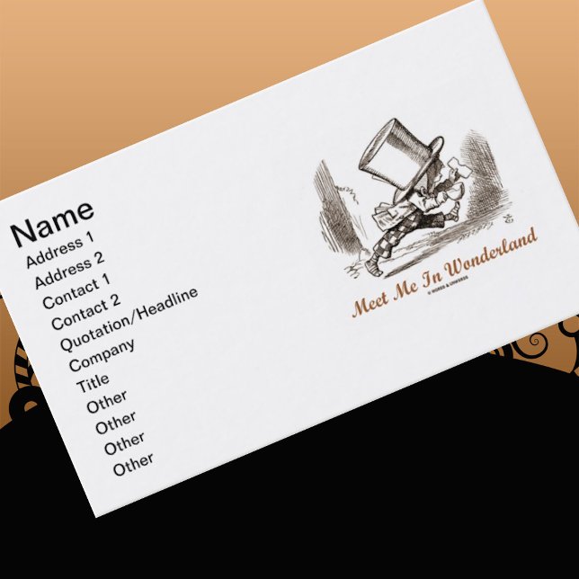 Meet Me In Wonderland (Mad Hatter Running) Business Card (Let your wry Wonderland attitude shine the next time you  introduce yourself with this biz card)