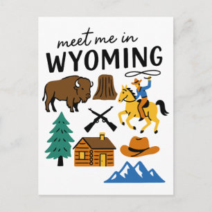 Meet Me In Wyoming Cowboy Bison Devils Tower Postcard