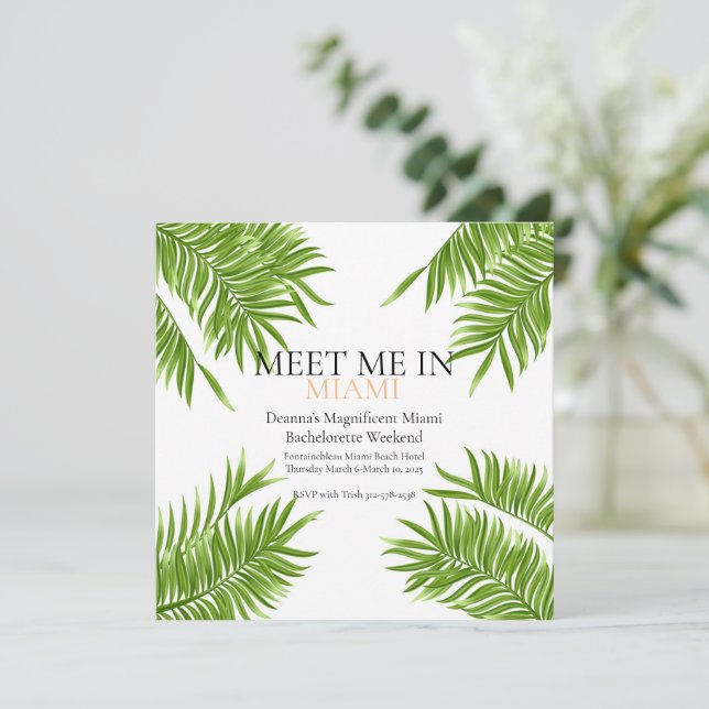 Meet Me Miami Bachelorette Party Vacation  Invitation (Standing Front)