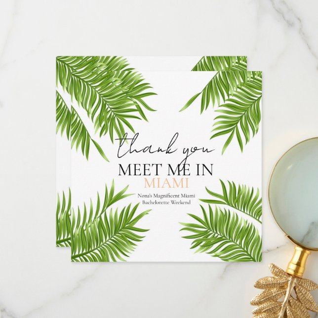 Meet Me Miami Bachelorette Party Vacation  Thank You Card (Front/Back In Situ)
