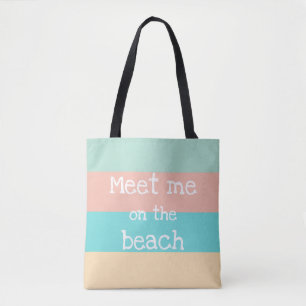 Meet Me on the Beach Retro Striped Tote Bag