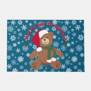 Meet Me Under The Mistletoe! Christmas Teddy Bear Doormat