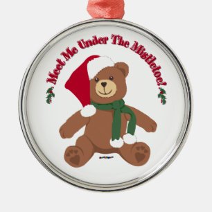 Meet Me Under The Mistletoe! Christmas Teddy Bear Metal Tree Decoration