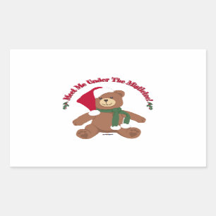 Meet Me Under The Mistletoe! Christmas Teddy Bear Rectangular Sticker