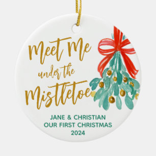 Meet Me Under the Mistletoe Personalised Wedding Ceramic Tree Decoration