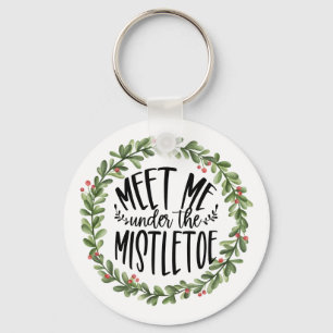 Meet Me Under the Mistletoe Watercolor Wreath Key Ring