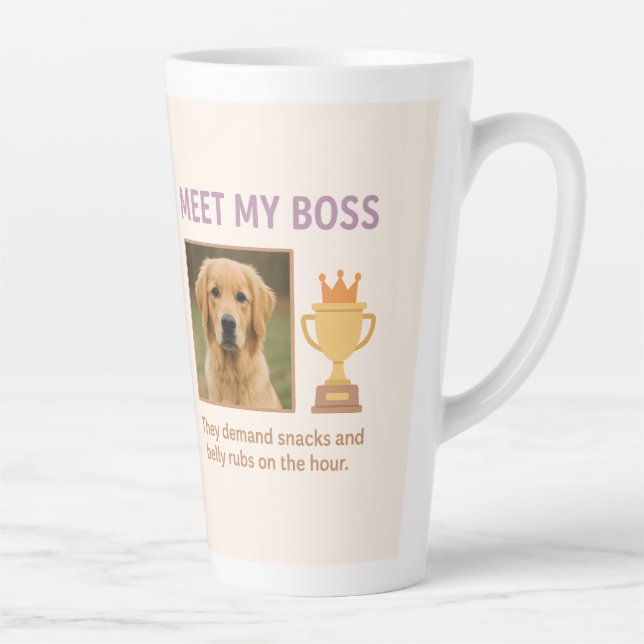 Meet My Boss- Funny Custom Pet Photo Latte Mug (Right)
