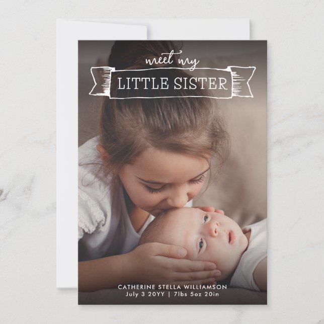 Meet my Little Sister Birth Announcement 2 Photo (Front)