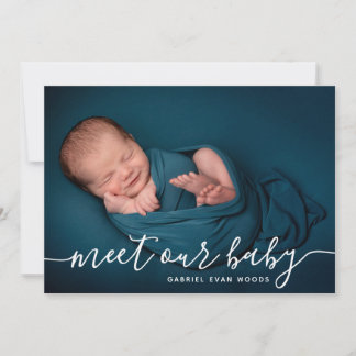 Meet Our Baby  Photo Collage Modern Birth Announcement