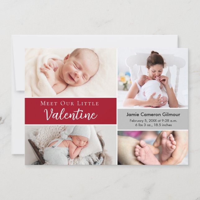Meet Our Little Valentine Baby Boy Photo Birth Thank You Card (Front)