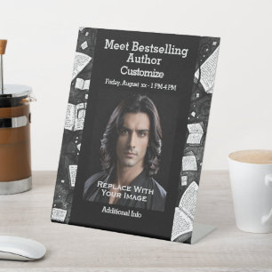 Meet The Author Black And White Books Pedestal Sign