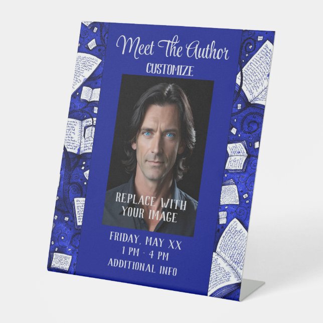 Meet The Author Blue Books Pedestal Sign (Front)