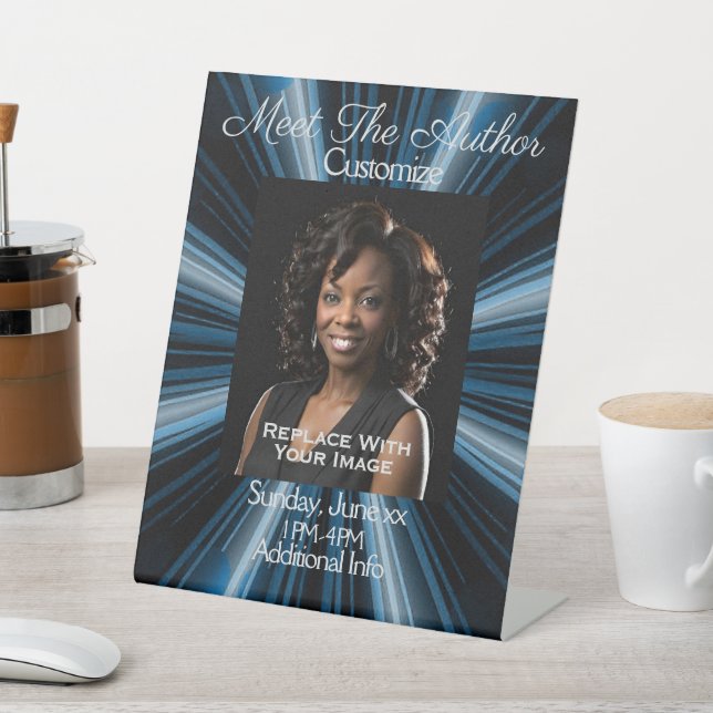 Meet The Author Blue Rays Pedestal Sign (In SItu)