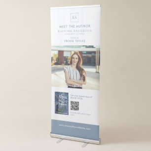 Meet the Author Event Book Signing QR Code Blue Retractable Banner