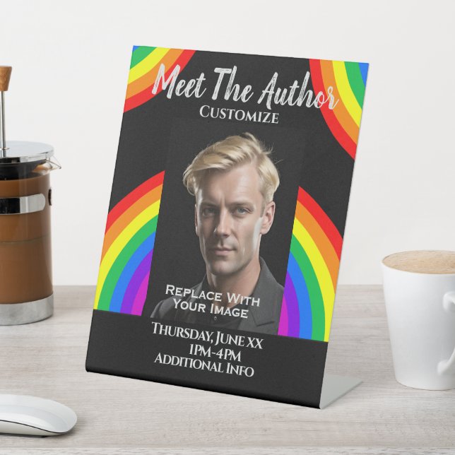 Meet The Author LBGTQ Rainbow Pedestal Sign (In SItu)