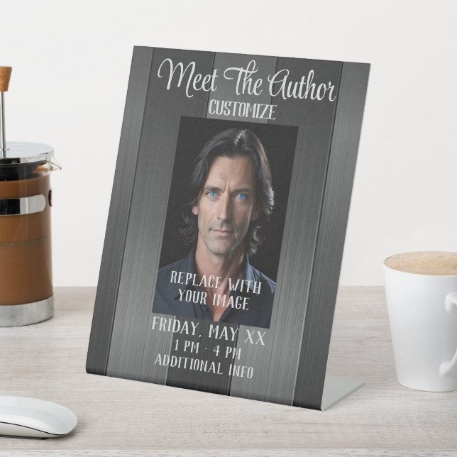 Meet The Author Sleek Grey Pedestal Sign (In SItu)