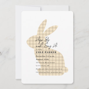 Meet the Baby Beige Gingham Bunny Baby Shower Invitation