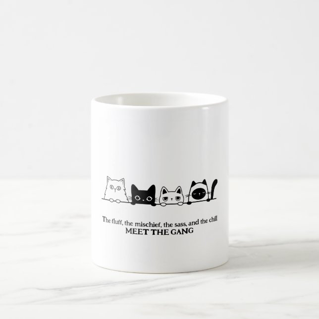 "Meet the Gang" Cat-Themed Mug Classic Mug, 325 ml (Center)