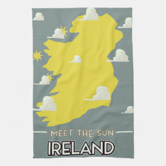 Meet the Sun Ireland vintage travel poster Tea Towel