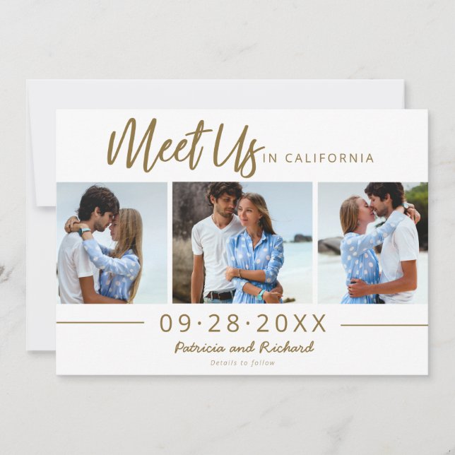 Meet Us In Destination Save The Date 3 Photo Invitation (Front)
