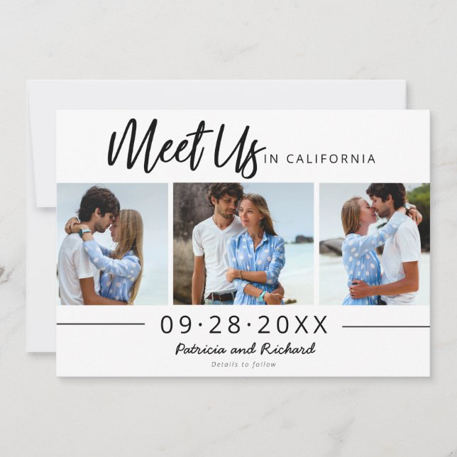 Meet Us In Destination Save The Date 3 Photo Invitation (Front)