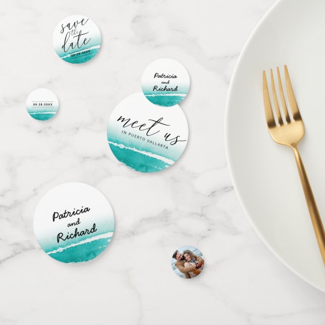Meet Us In Destination Wedding Teal Save The Date Confetti (Group)