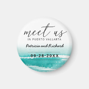 Meet Us In Destination Wedding Teal Save The Date Magnet