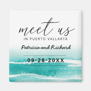 Meet Us In Destination Wedding Teal Save The Date Magnet