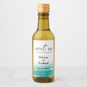 Meet Us In Destination Wedding Teal Save The Date Wine Label