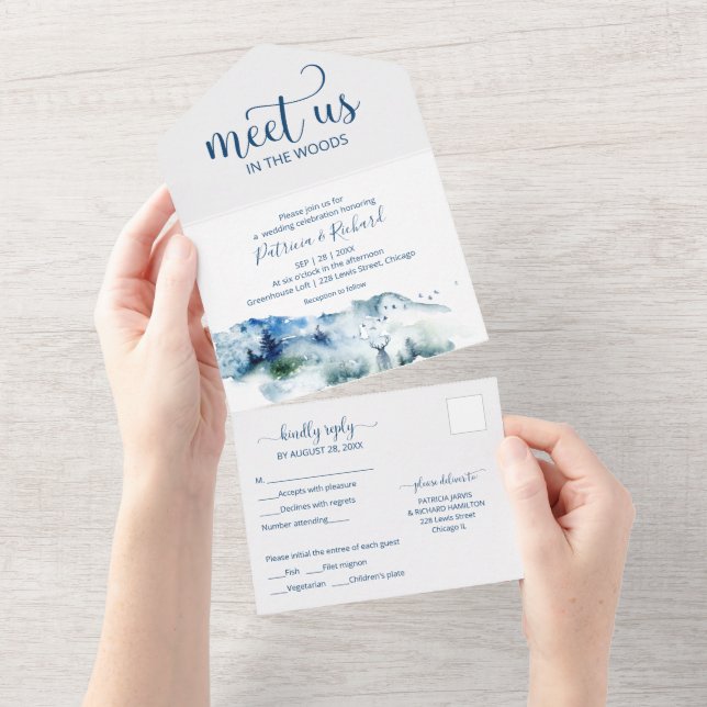 Meet Us In The Woods Forest Outdoor Wedding All In One Invitation (Tearaway)