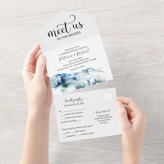 Meet Us In The Woods Forest Outdoor Wedding All In One Invitation (Tearaway)