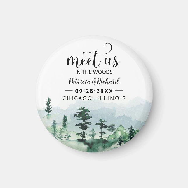 Meet Us In The Woods Outdoor Wedding Save The Date Magnet (Front)