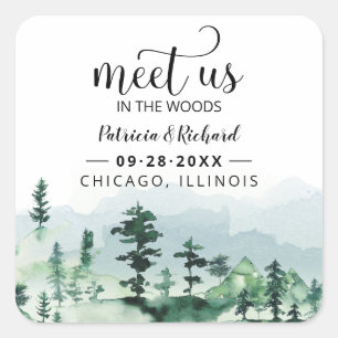 Meet Us In The Woods Outdoor Wedding Save The Date Square Sticker