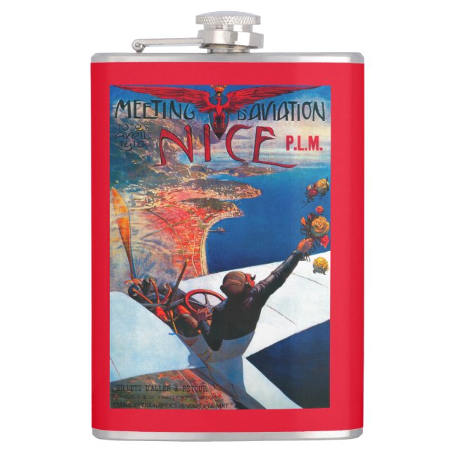 Meeting D' Aviation in Nice, France Poster Hip Flask (Front)