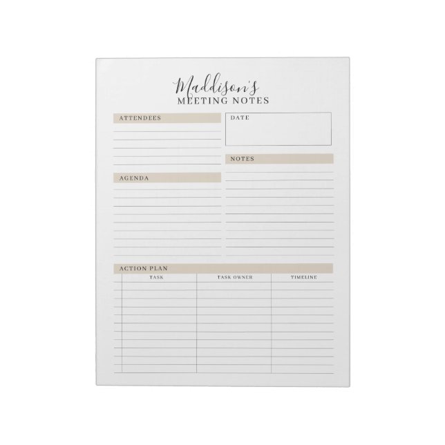 Meeting Notes Memo Planner Notepad (Rotated)