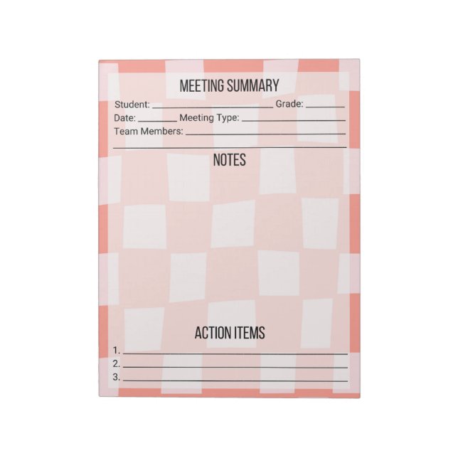 Meeting Notes/Summary Notepad- Chequered Notepad (Rotated)
