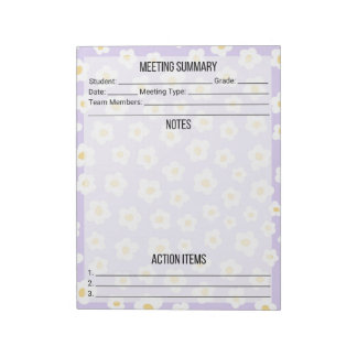 Meeting Notes/Summary Notepad- Daisy Notepad