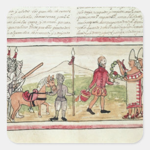 Meeting of Hernando Cortes  and Montezuma Square Sticker