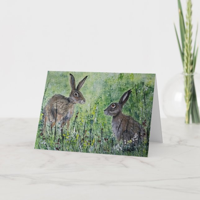 Meeting Place blank greeting card pair of hares (Front)